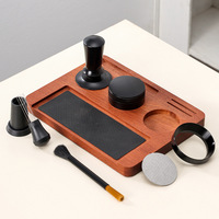 Ensemble d'accessoires à café en bois massif Sapele, trois pièces : tamper, marteau, tissu, 51/53/58 bars, avec planche de rangement simple