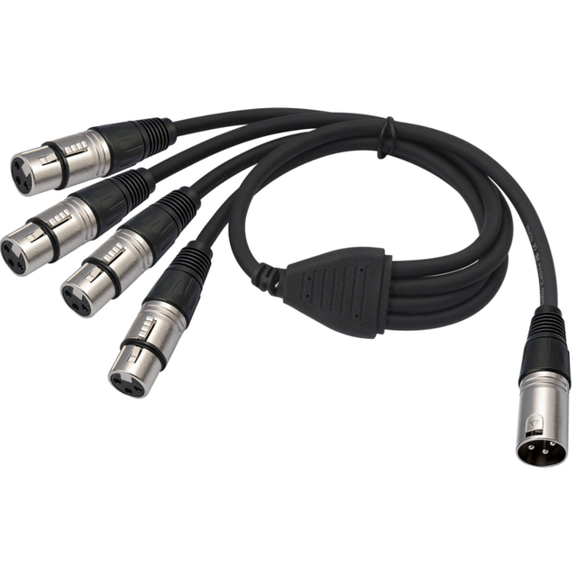0.6M 3 Pin XLR 1 Male to 4 Female Splitter Cable 4 Way XLR Four Input and One Output Parallel Connection Audio Splitter Cable