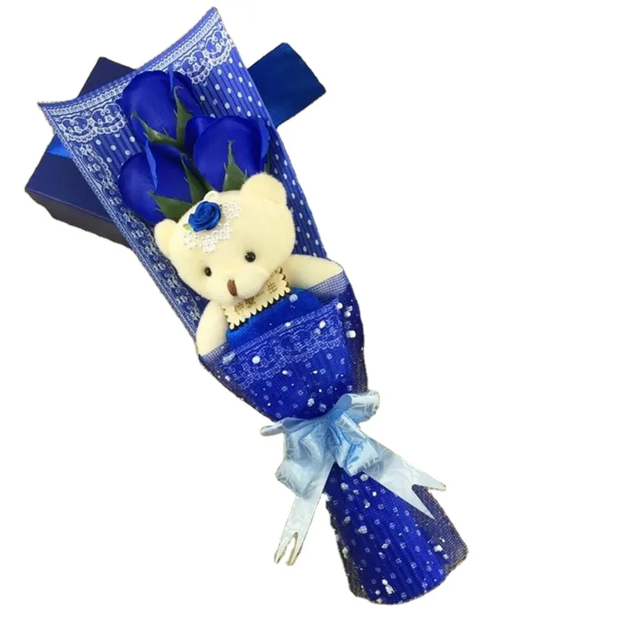 Handmade bouquet bear rose bouquet Royal Blue Flowers Wedding Gifts For Women