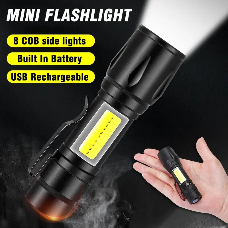 Hot Sale Portable Aluminum Waterproof Adjustable Zoomable Multifunctional Rechargeable Edc Mini Flashlight