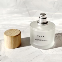 Flacon de parfum vintage en verre dépoli transparent avec couvercle en bois, capacité 30ml/50ml/100ml, sérigraphié, vide, pour aromathérapie