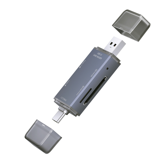 Plug and Play 6 in 1 USB3.0 Card Reader Multi Ports Card Reader with USB/USB-C/SD/TF Card Slot for Computer Mobile Phone