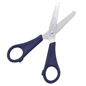 Ciseaux en acier inoxydable Yangjiang 130 mm, lame droite, manche bleu portable, pour la découpe de papier, l'artisanat, l'utilisation scolaire - Product Image 1