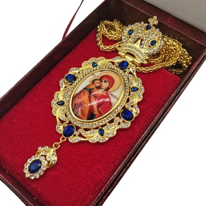 Pendant for the priest Christian Episcopal gold plated alloy Orthodox Byzantine with Panagia Oval icons cross Pectoral girdle - Product Image 2