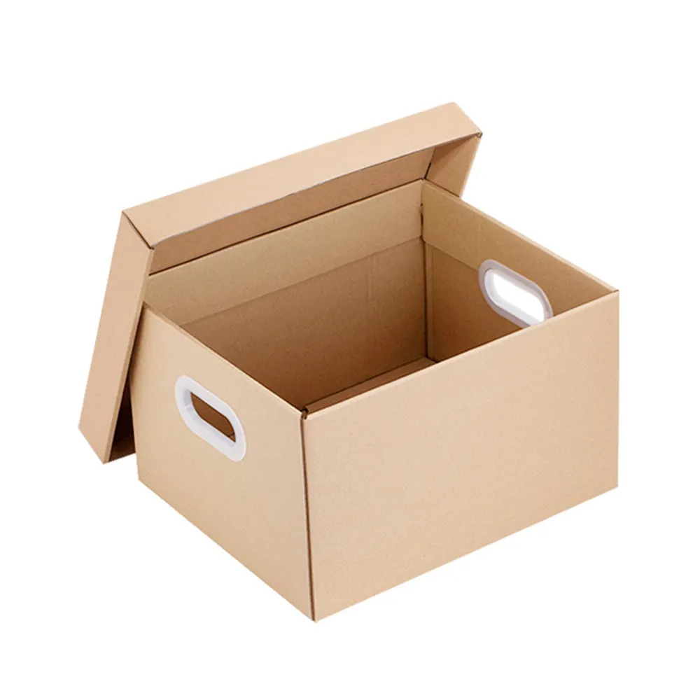 Toptan oluklu mukavva nakliye kapaklı kutular ambalaj giyim mobilya hareketli depolama kartonları plastik saplı