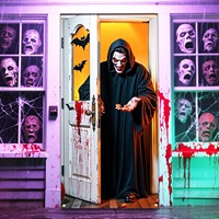 Housse de porte d'Halloween vampire, décorations effrayantes de mains ensanglantées et de chauves-souris pour maison hantée, fête, farce, décorations murales de maison pour les fêtes