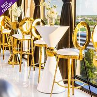 Bonne qualité Party Event Banquet Mariage Acier Inoxydable Cocktail Table Haute et Chaises Ensemble Gold Bar Meubles