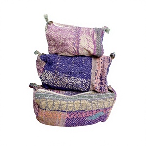 Handmade Vintage Light Weight Kantha Floral Pattern Modern Style Cosmetic Pouch Bag Zipper Closure Small-Large Sizes Women's - Product Image 1