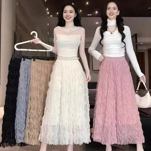 Falda de Malla de Cintura Alta de 88 cm, Falda Elástica por Encima de la Rodilla con Banda Elástica, Falda de Pastel con Borde de <span class=keywords><strong>Hongo</strong></span> y Forro de 75 cm - Product Image 1