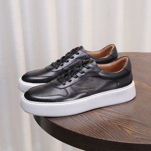 Men's <b>Leather</b> Casual <b>Sneakers</b> with Layered Sole, Plain Oxford Shoes, Thick Bottom, Retro <b>Leather</b> Shoes - Product Image 3