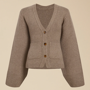 Maglione Cardigan <span class=keywords><strong>con</strong></span> chiusura a bottone da donna in cotone Cashmere <span class=keywords><strong>con</strong></span> due tasche frontali - Product Image 4