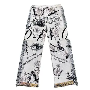 Tapestry Cargo Pants Women High Quality Zipper Wideleg and Baggy Pants Girl's Flare Pants Trousers