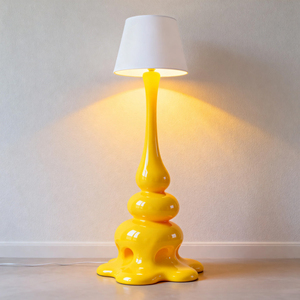 Lampadaire moderne jaune en forme de champignon, abat-jour en plastique, lumière LED blanc froid, grande taille, design sculptural, hauteur réglable, commande tactile - Product Image 5