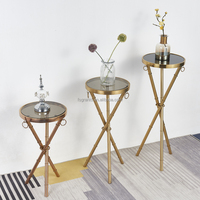 Lot de 3 supports de vase ronds en marbre avec plateau doré en acier inoxydable, présentoir à fleurs et plantes, meuble décoratif pour villa et salon