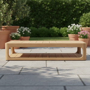 Mesa de centro rectangular de teca maciza para exteriores, de lujo natural, moderna y sencilla, para jardín. - Product Image 1