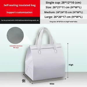 Sac isotherme à emporter, sac en aluminium pour la restauration, emballage de gâteaux, tissu non tissé, sac à main pour barbecue, thé au lait, personnalisable, réutilisable - Product Image 5