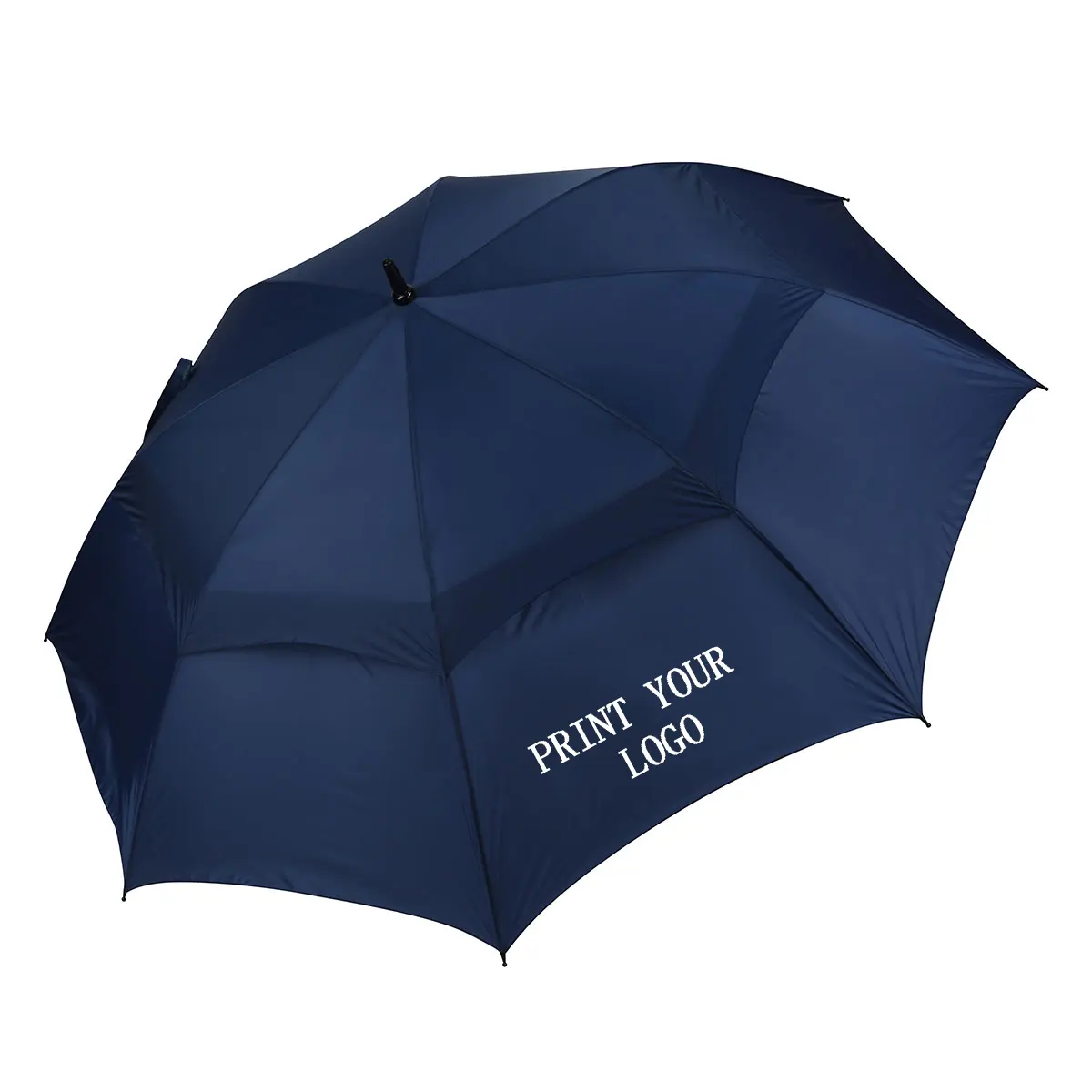 2024 새로운 동향 도매 더블 레이어 강한 방풍 사용자 정의 골프 우산 통풍구 로고 인쇄
