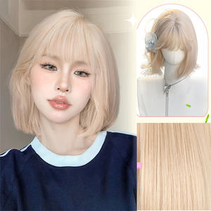 Peluca corta y recta DreamWig de 33 cm, color beige dorado, cubre toda la cabeza, línea de cabello natural, fibra Kanekalon, uso diario - Product Image 3