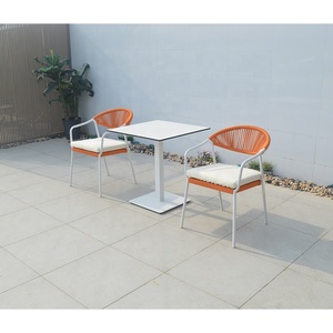 4-Seater Outdoor <b>Garden</b> Dining <b>Table</b> Set Woven Rope Chairs with Stainless Aluminum Base Hotel-Friendly Metal Furniture - Product Image 3