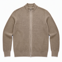 Usine de tricotage sur mesure OEM ODM, fournisseur en gros de cardigan en tricot nid d'abeille à fermeture éclair de couleur taupe pour hommes