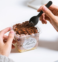 Boîte carrée de personnalisation d'usine boîte à gâteau tasse transparente Mousse lait de soja Dessert et boîte de cuillère à fruits jetable