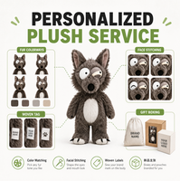 Peluche loup personnalisée en coton PP et polyester, brodée, tissu super doux, anti-stress, vente directe usine, OEM ODM