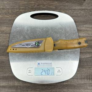 Couteau droit noir Stonewashed CSL1R avec manche ABS, clip ceinture, étui, boussole intégrée, phosphorescence, couteau tactique EDC pour extérieur - Product Image 5