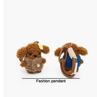 Porte-clés en peluche chien unique avec accessoire floral, design créatif, gilet bleu au crochet, pendentif de sac chiot, jouet en peluche de luxe