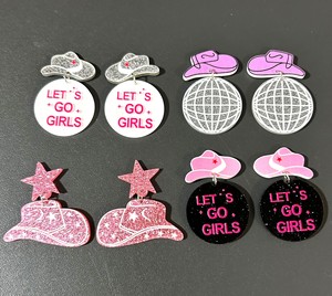 2024 nouvelle mode fille danse fête Halloween <span class=keywords><strong>Costume</strong></span> bijoux Western Cowboy chapeau boucles d'oreilles 60'S 70'S Disco Ball acrylique boucles d'oreilles - Product Image 6