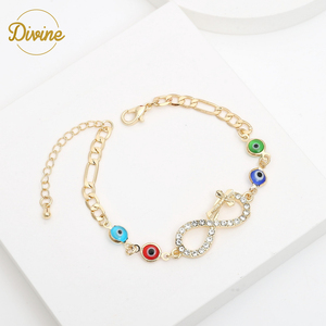 White CZ Stones 14K Gold Devil Eye <strong>Bracelet</strong> Lucky 8 Brass <strong>Bracelet</strong> Cuff <strong>Infinity</strong> Figaro Link Chain <strong>Bracelet</strong> for Women Jewelry - Product Image 6