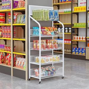 Supermarket Snack Shelf 5 Tier Grid Rack Movable Multi Purpose Display <b>Stand</b> For Store Food Beverage Storage - Product Image 2