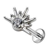 Piercing de corps en titane ASTM F136 G23 plaqué or, avec zircone cubique ronde motif soleil, à filetage interne, pour cartilage d'oreille et hélix