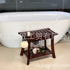 Ruoyi Teak Bathroom <b>Shower</b> Stool 60x30x45cm Double Layer With <b>Storage</b> <b>Shelf</b> Waterproof Bathtub Seat - Product Image 3