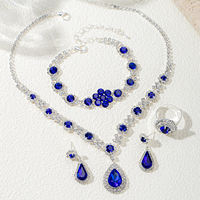 Parure de bijoux en zircone cubique en forme de goutte d'eau, multicolore, collier, boucles d'oreilles et bague, 3 pièces, pour mariage, fête, bijoux de déclaration pour femme