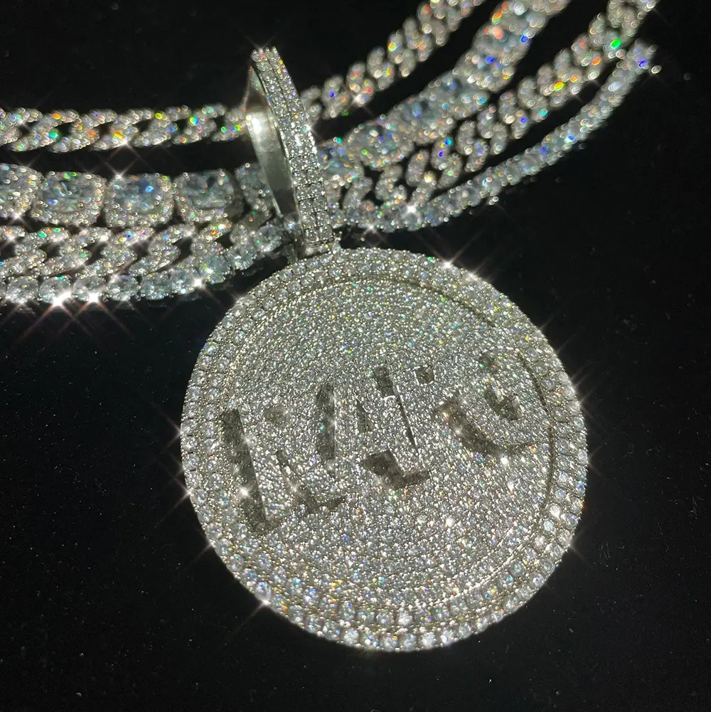 Hip Hop Custom Letter Round Necklace Rotating DIY Letter Two Layers Iced Out Full of Diamond Personality Name Pendant Necklace