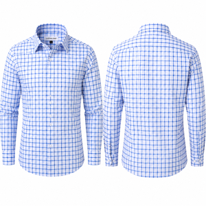 Chemise habillée ajustée pour homme, bleu à carreaux, manches longues, chemise formelle de bureau, logo personnalisé, uniforme de bureau, marque privée - Product Image 2