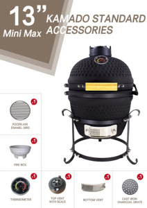 Barbecue au charbon <span class=keywords><strong>de</strong></span> bois en céramique moderne Auplex AU-13, réglable, sans fumée, portable, mini Kamado en acier, 13 pouces, forme œuf - Product Image 3