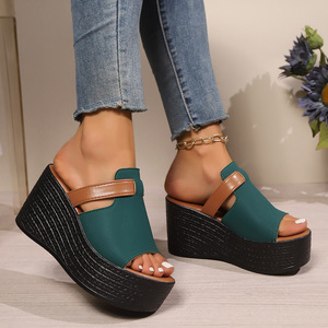 Sandales Compensées Printemps-Été 2025 pour Femme, Nouveau Style Coréen, Chaussons à Enfiler, Semelle Plateforme Épaisse en PU, Rehaussant la Taille - Product Image 2