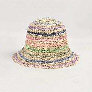 Summer Straw Braid Women New Color Striped <b>Sunscreen</b> Straw Bucket Hat Seaside Holiday Sun Crochet Paper Straw Bucket Hat - Product Image 4