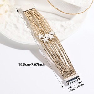 Wholesale Women's Multi Layer <b>Leather</b> <b>Bracelet</b> Gold Star Charm Magnetic Closure Fashion Jewelry - Product Image 2