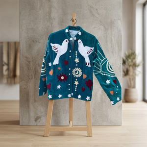Veste courte pour femme, artisanale, style Suzani, avec broderie florale spirituelle et motif d'oiseaux vintage, vêtement d'extérieur décontracté, pour la vente en gros - Product Image 3