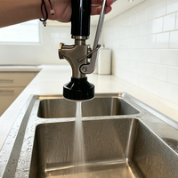 Grifo de cocina contemporáneo de doble manija para montaje en encimera de 37-47 pulgadas, con prelavado, para uso en hoteles, de latón, apto para lavavajillas