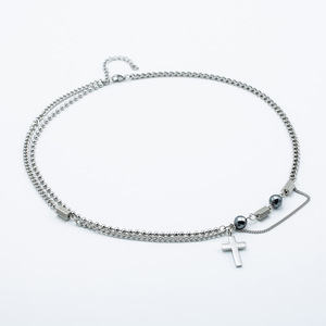 Yunnique <b>Cross</b> Beaded Titanium Steel Necklace Men's Fashion Hip Hop Style Geometric Design Silver Tone Jewelry Made in Dongguan - Product Image 1