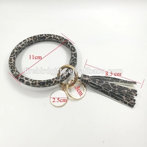 Hotsale Leopard Monogram PU Leather O Ring Bangle <strong>Wristlet</strong> <strong>Keychain</strong> - Product Image 5