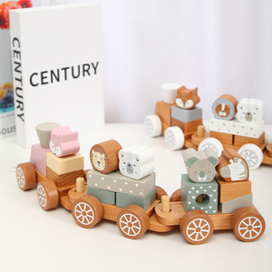 Divertente Set di blocchi di legno Animal Train Toys bambini in età prescolare Push Pull impilabile giocattolo del treno - Product Image 2