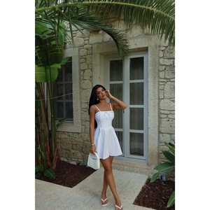 Vestido Mini Floral Blanco con Tirantes, Cuello Cuadrado, Forro, Modesto, para Fiesta, Formal, Dulce, Graduación, Invierno, Otoño, Primavera, Talla XS - Product Image 5