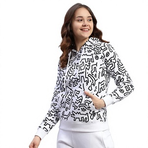 Custom <b>White</b> Doodle Printed <b>Women</b> Pullover <b>Hoodie</b> Drawstring Casual Fleece Sweatshirt Pocket - Product Image 1