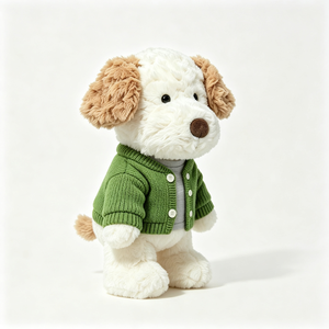 Adorable Peluche de Perro <span class=keywords><strong>Caniche</strong></span> con Pelo Rizado y Suave, <span class=keywords><strong>Abrigo</strong></span> Tejido Verde Vintage con Camiseta Interior Gris, Lindo Juguete de Peluche de Perro - Product Image 4