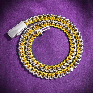 10MM 12MM Pass Diamond <span class=keywords><strong>Tester</strong></span> Hip Hop D Couleur Split Two Tone Moissanite Chaîne à maillons cubains pour hommes avec 925 Sterling Silver GRA - Product Image 3