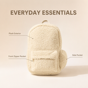 Flauschiger Plüsch-<span class=keywords><strong>Rucksack</strong></span> für Damen, Fleece-Tagesrucksack, einfarbig, lässiger <span class=keywords><strong>Rucksack</strong></span>, Schul- und Reisetasche mit Reißverschlusstasche vorne - Product Image 6